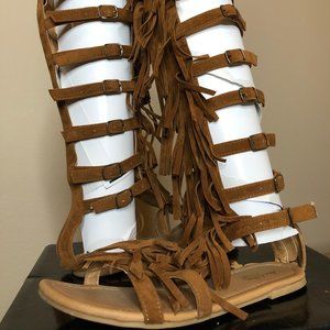 CHARLOTTE RUSSE SHEA GLADIATOR FRINGE SANDALS